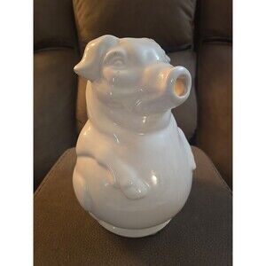 White Ceramic Figural 8 in. Pig Water Pitcher USA Farmhouse Country Kitchen